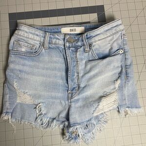 BKE Frayed Light Blue Jean Shorts